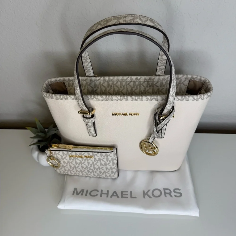 3 Pcs Michael Kors Jet Set Travel XS Carryall Tote matching Coinpouch & Dust Bag - Picture 2 of 15